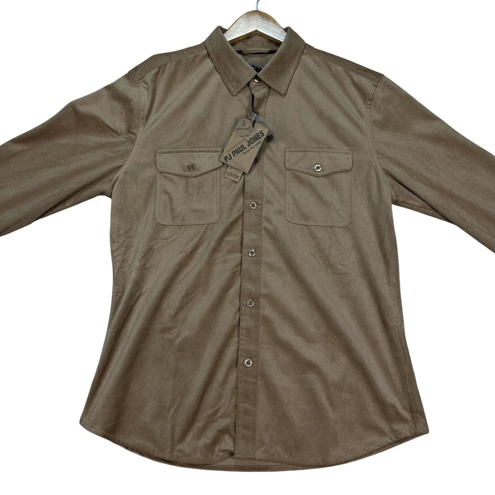 Paul Jones Shirt Mens Medium Tan Corduroy Long Sleeve Button Down Classic PJ NEW